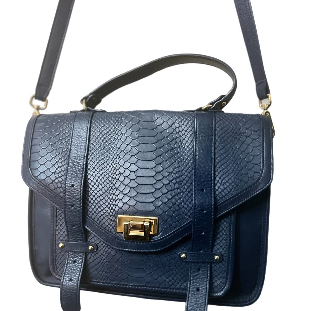 GiGi New York Navy Satchel with Gold Accents - Picture 2 of 15
